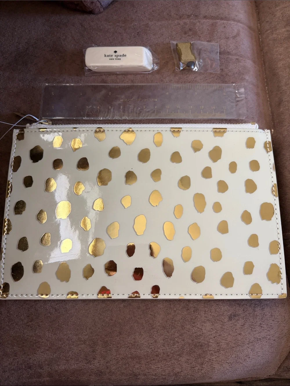 kate spade pencil Pouch inclds Ruler, Eraser, & Sharpener